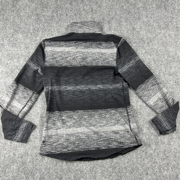 Lululemon Sweater Mens Medium Gray Black Striped Half Zip Pullover Athletic - Picture 3 of 6